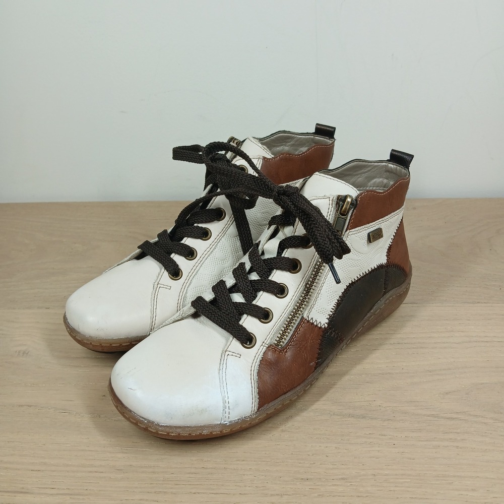 Remonte Tex High Top Sneakers Womens 6 White Brown Leather Zip Patchwork Boots